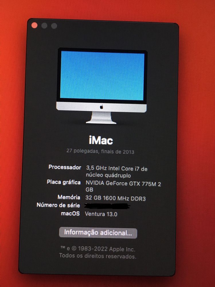  iMac 27” Top Intel i7 Quad-Core, 32GB RAM , Disco 1TB