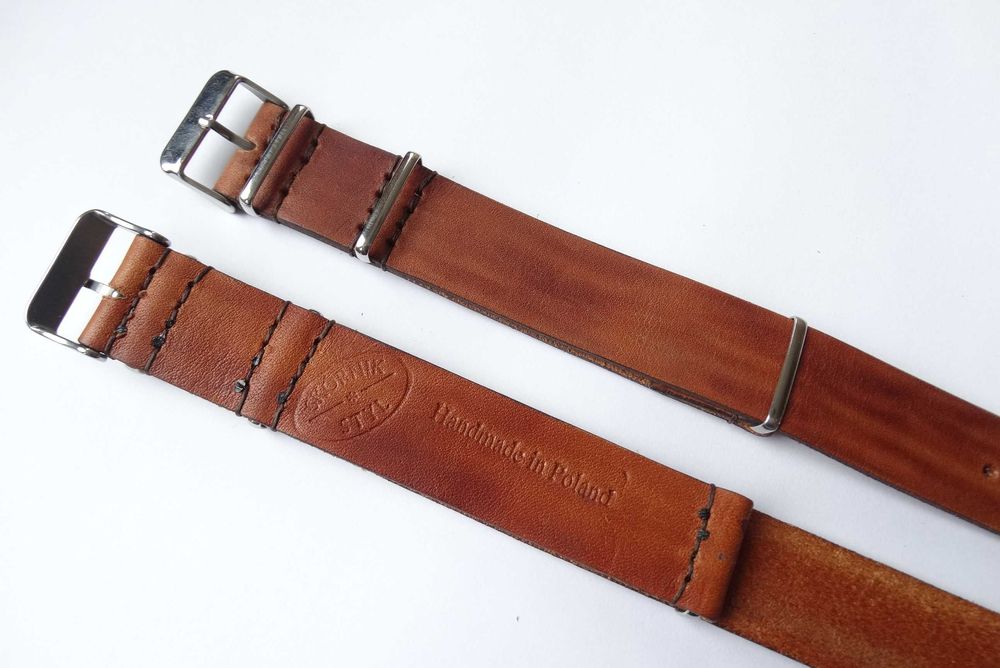 Pasek NATO do zegarka z prawdziwej skóry 22mm brązowy skórzany vintage