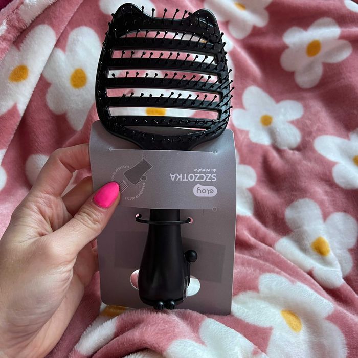 myhairtipszczotka czarna w kształcie kota z uszami kot kotek średnia
