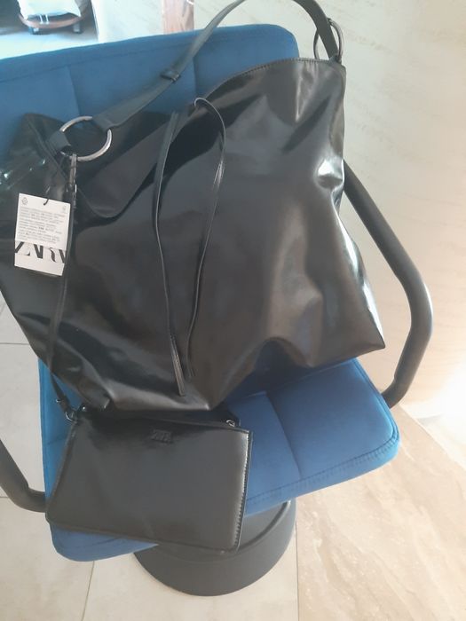 Torebka Zara worek miękki dwustronna czarna torba duża zara tkmaxx eko