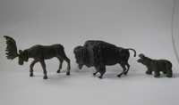 Trzy Stare figurki PRL żubr bizon kioskowce łoś hipopotam