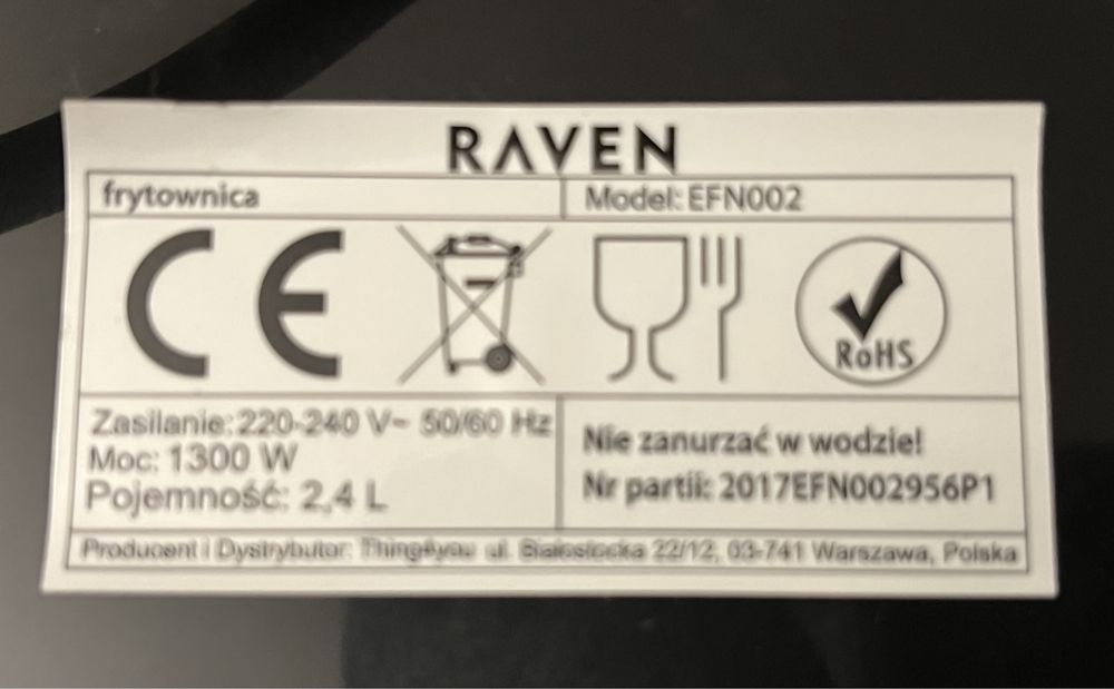 Frytkownica beztłuszczowa Raven EFN 002