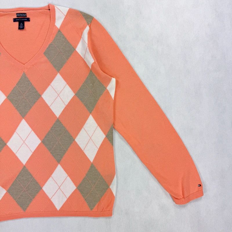 Sweter/sweterek w serek w romby Tommy Hilfiger