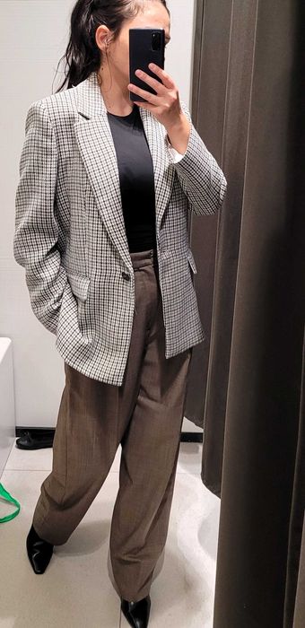 marynarka w pepitkę Zara M 38 vintage nowa poduszki na ramionach