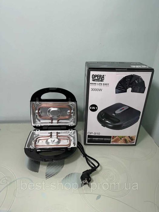 Вафельница 8 в 1 гриль сэндвичница бутербродница,Opera OP-910 3000Вт