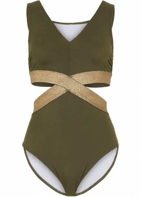 B.P.C kostium kąpielowy monokini khaki z wycięciami 42.