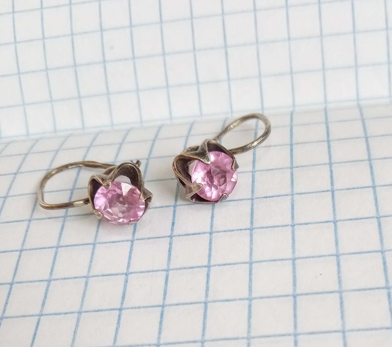 Сережки серьги Срібло 875 зірочка З розовими камнями. СССР