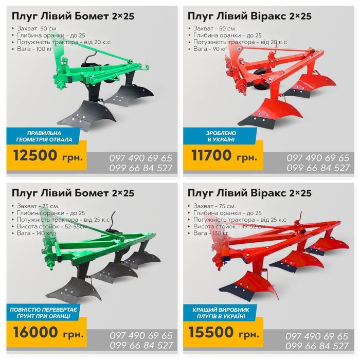 Плуг 2-25 Віракс двохкорпусний лівий для мінітрактора