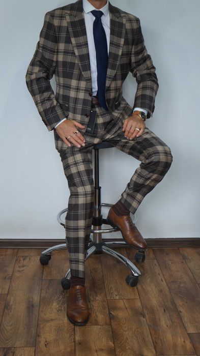 Garnitur Nowy Bytom Wełna Rozmiar 176/108/96 Brąz/Beż Krata