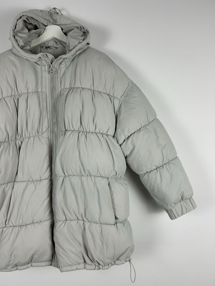 Kurtka ocieplana zimowa H&M L oversize szara jasna puffer z kapturem