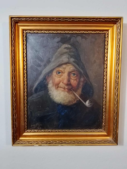 Stary obraz sygnowany Portret Rybaka