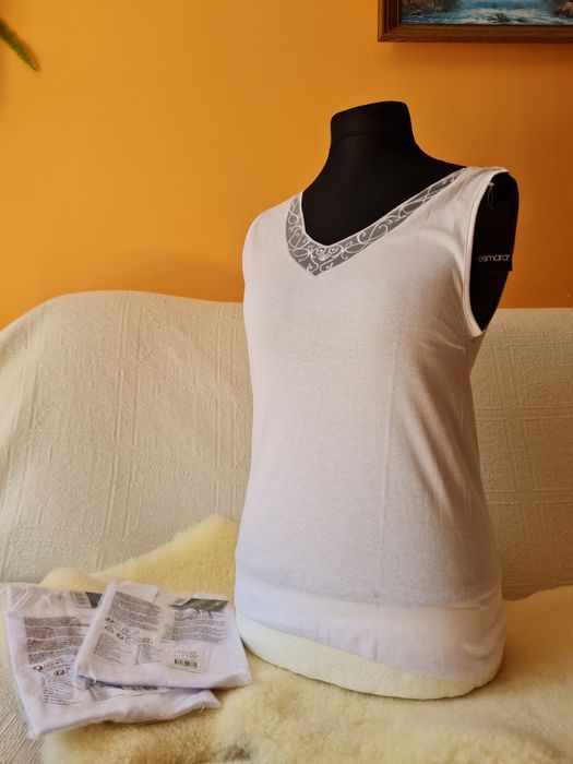 Podkoszulka z wstawką koszulka na ramiączkach biała esmara damska