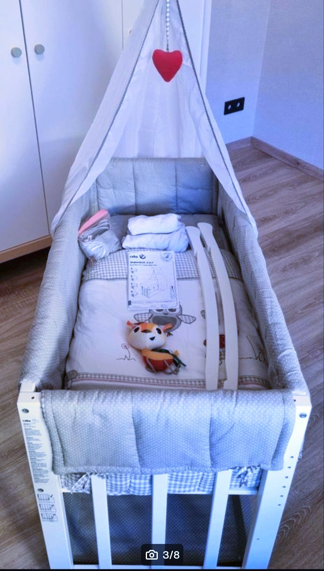 Roba. Łóżeczko dziecięce. . Dostawką. Ławeczka. 4 w 1. Drewno.