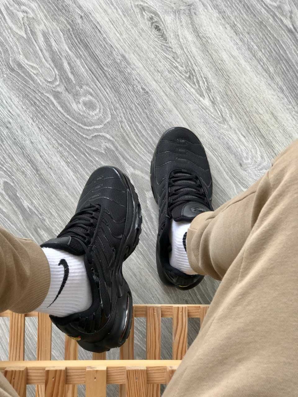 Кросівки чоловічі шкіряні Nike Tn + black / красовки Найк Тн + чорні