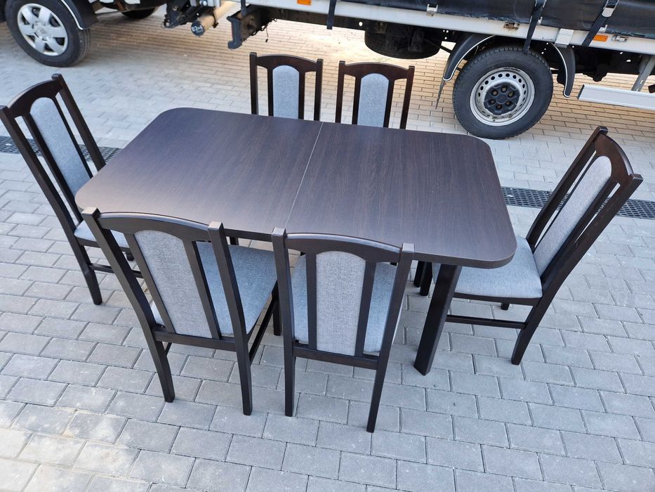 Nowe: Stół rozkładany i 6 krzeseł , wenge+szary, od ręki, dostawa PL