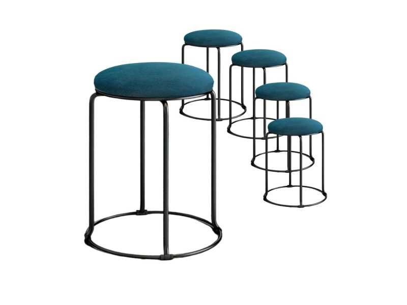 Taboret welurowy MOGUOBIN, zestaw 5 szt., kolor szmaragdowy