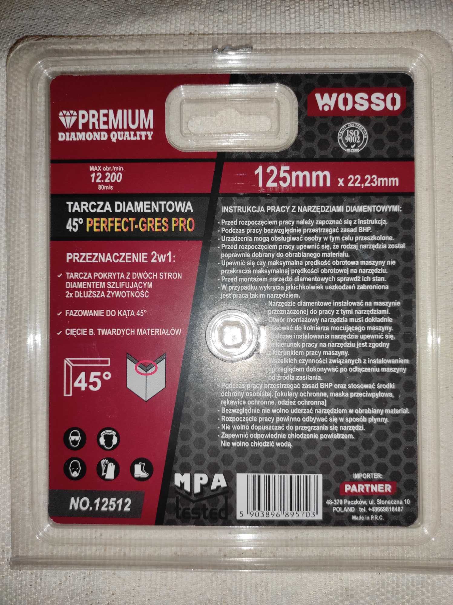 Tarcza 125 Diamentową do Cięcia Gresu Pod Kątem 45 Stopni Perfect PRO