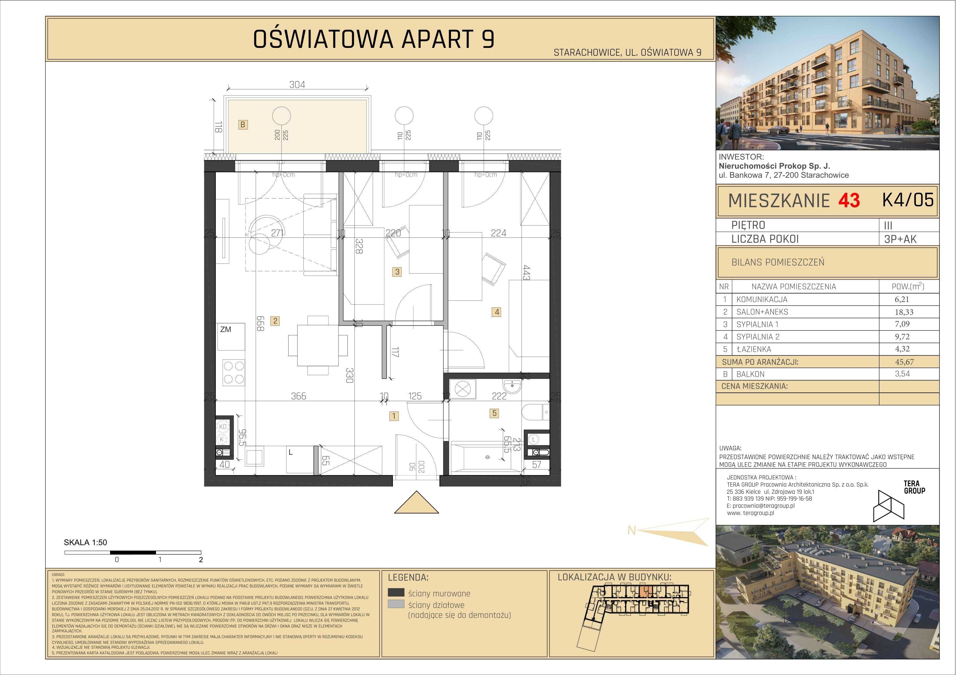 Mieszkanie M3, Starachowice centrum, nowy budynek, miejsce parkingowe