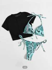 Bikini triangular estampado cobra + camisola curta