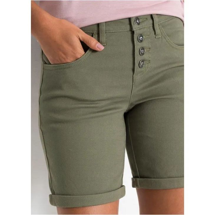 bonprix khaki krótkie wiosenne letnie podwijane spodenki 34-36