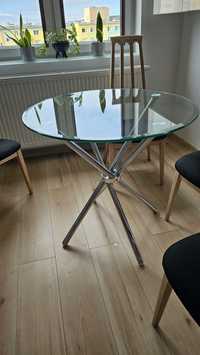 Nowoczesny szklany stół ze srebrnymi nogami 80cm