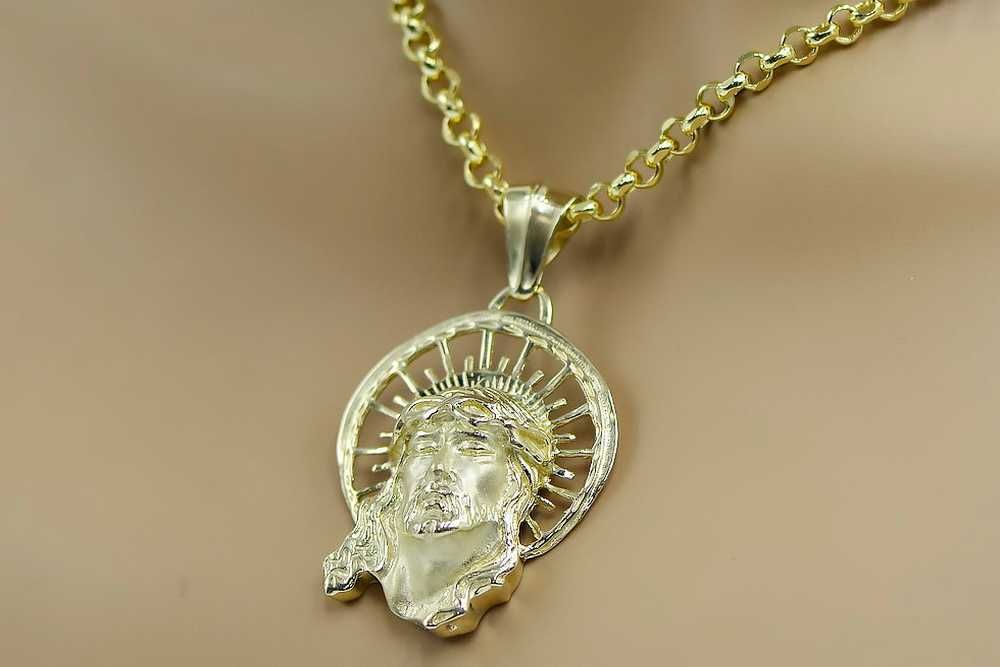 Złoty medalik ikona żółte złoto głowa Jezusa pj008yL W