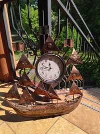 Zegar ścienny w kształcie statku metalowy piękny