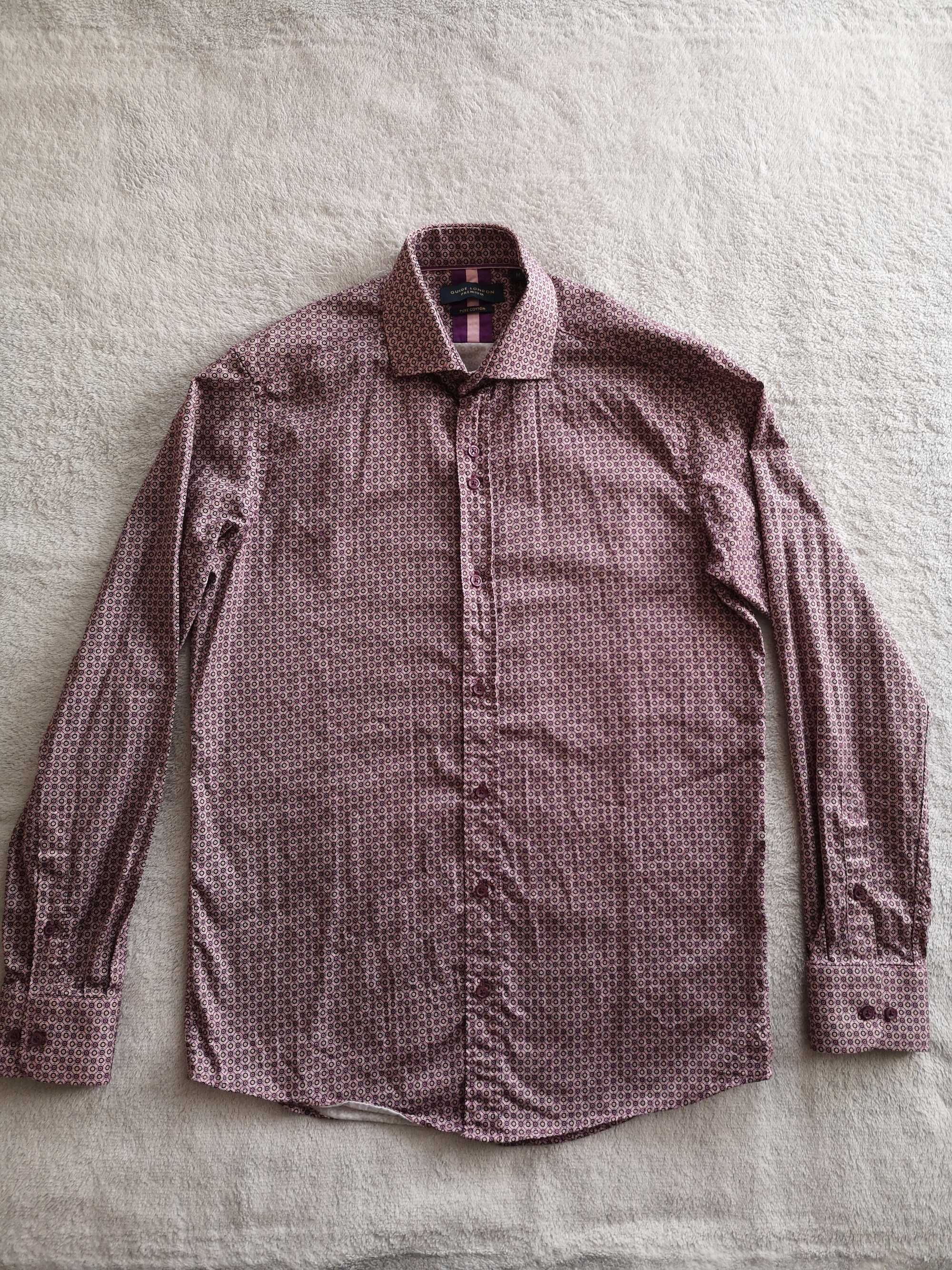 Fioletowa elegancka wzorzysta koszula Guide London Premium M 48 j nowa