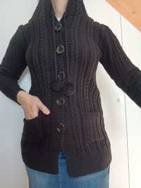 Czarny rozpinany dłuższy sweter z kapturem H&M r. L