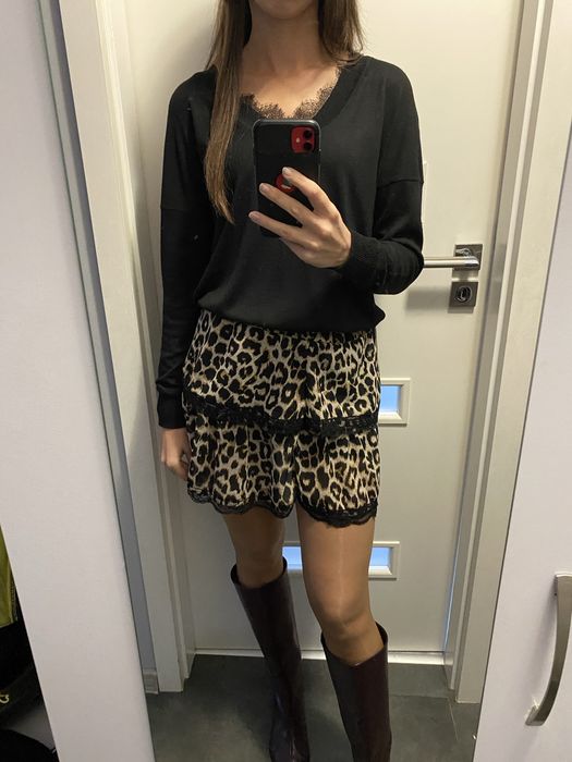Czarny sweter + spódnica panterka (komplet stylizacja) rozmiar s