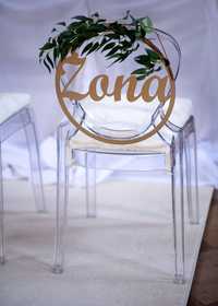 Dekoracje krzesla transparentne slub wesele kosciol