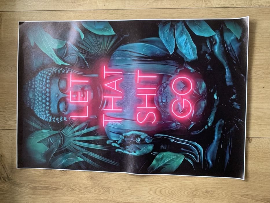 Obraz plakat wydruk na płótnie Budda Let That Shit Go zielono różowy