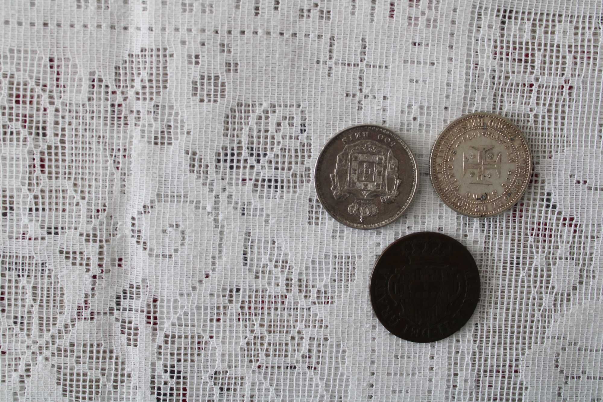 conjunto de 3 moedas, 500 Reis Prata D.Maria ll e D.Carlos l + 10 Reis