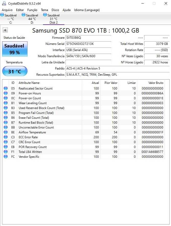 Disco SSD Samsung 870 EVO 1TB SATA3 (como novo)