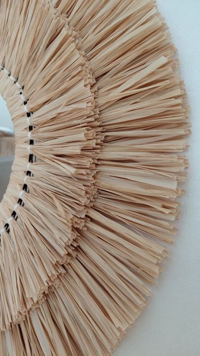 Дзеркало з бахромою. Ручна робота. Солом’яний декор. Бохо стиль.