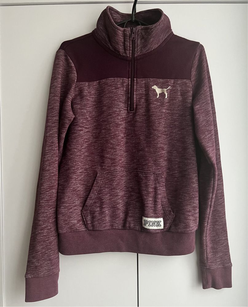 Burgundowa  bluza z golfem na zamku Love Pink Victoria’s Secret