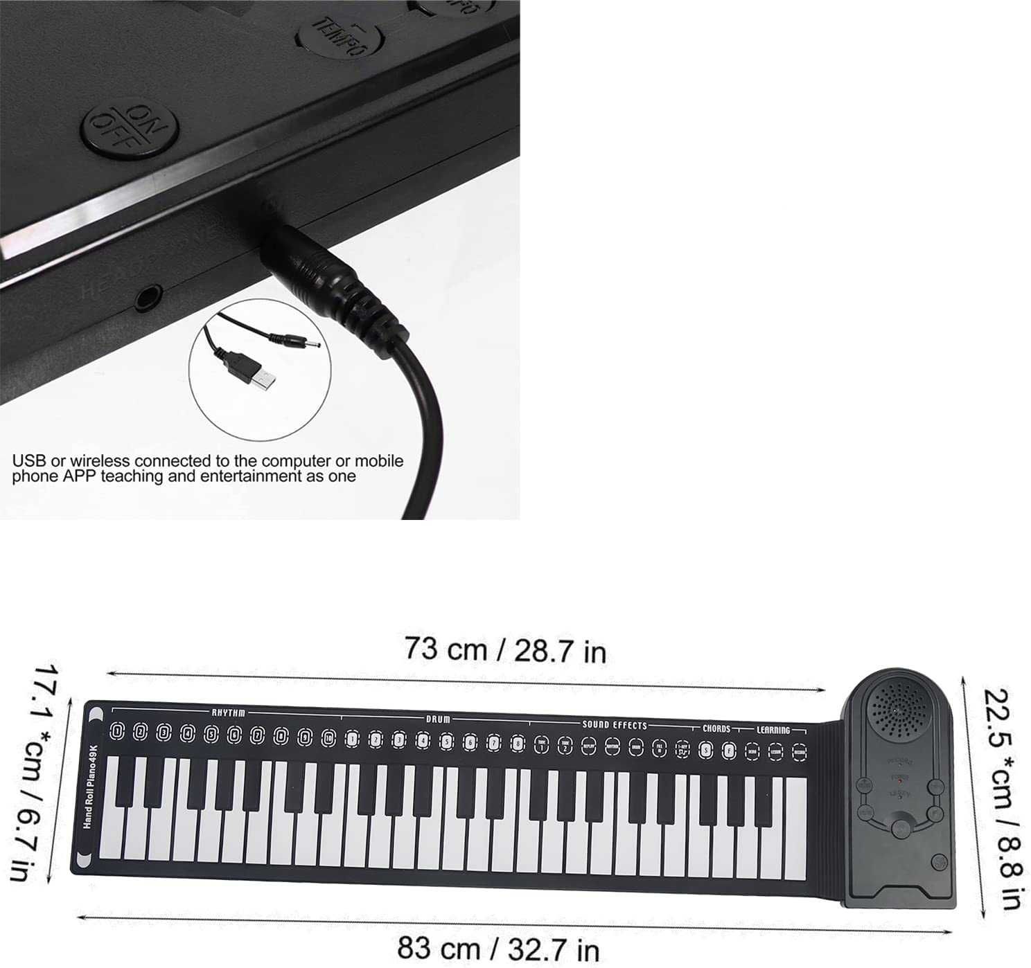 Piano eletrónico, portátil, 49 teclas, dobrável, novo