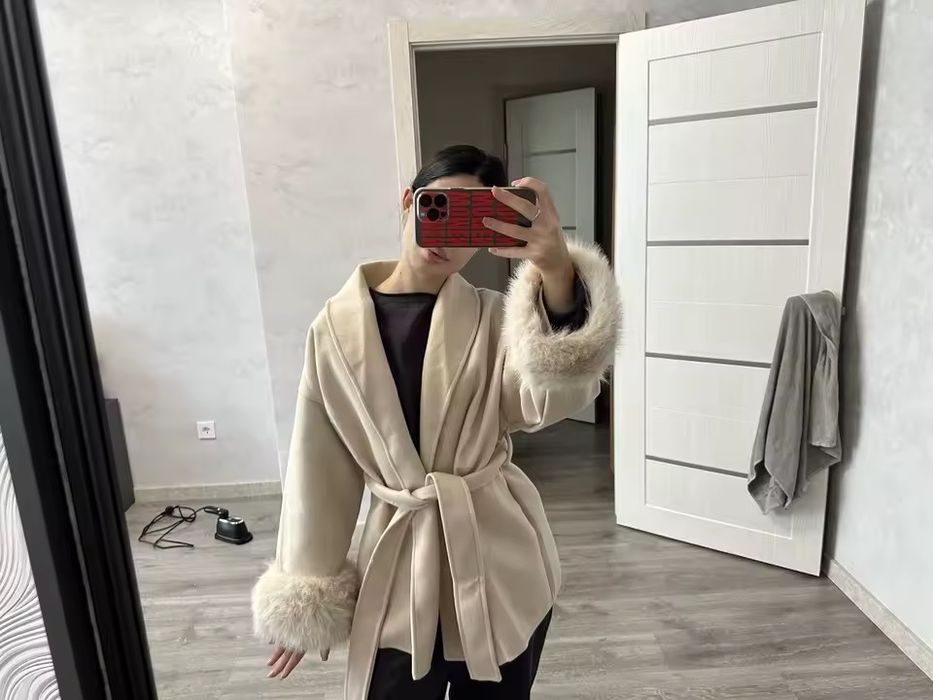 Пальто с мехом теплое пальто Gues пальто на запах с ремнем куртка мех