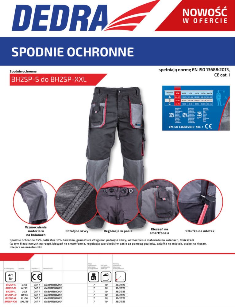 Spodnie Ochronne Dedra Bh2Sp-Xxl Xxl/58, Gramatura 265G/M2