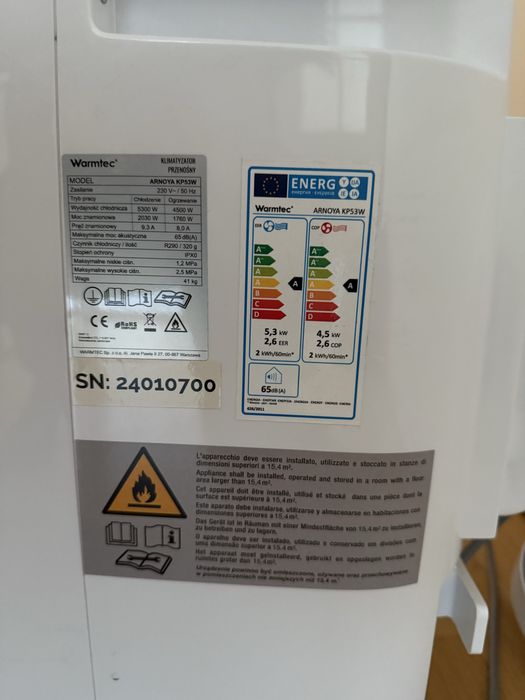 Klimatyzator przenośny Warmtec Arnoya KP53W WiFi – jak nowy