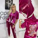 Piękny komplet dres welurowy miś logo paparazzi fashion
