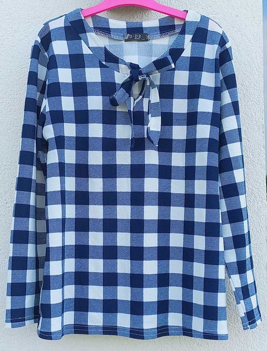 Niebiesko-biała bluzka w kratę kratkę G-D2 Fashion 40 L