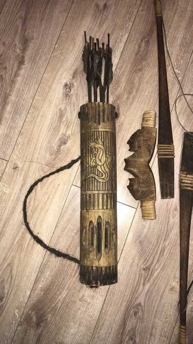 Komplet broni - łuk, strzały, dmuchawka, strzałki, kołczan