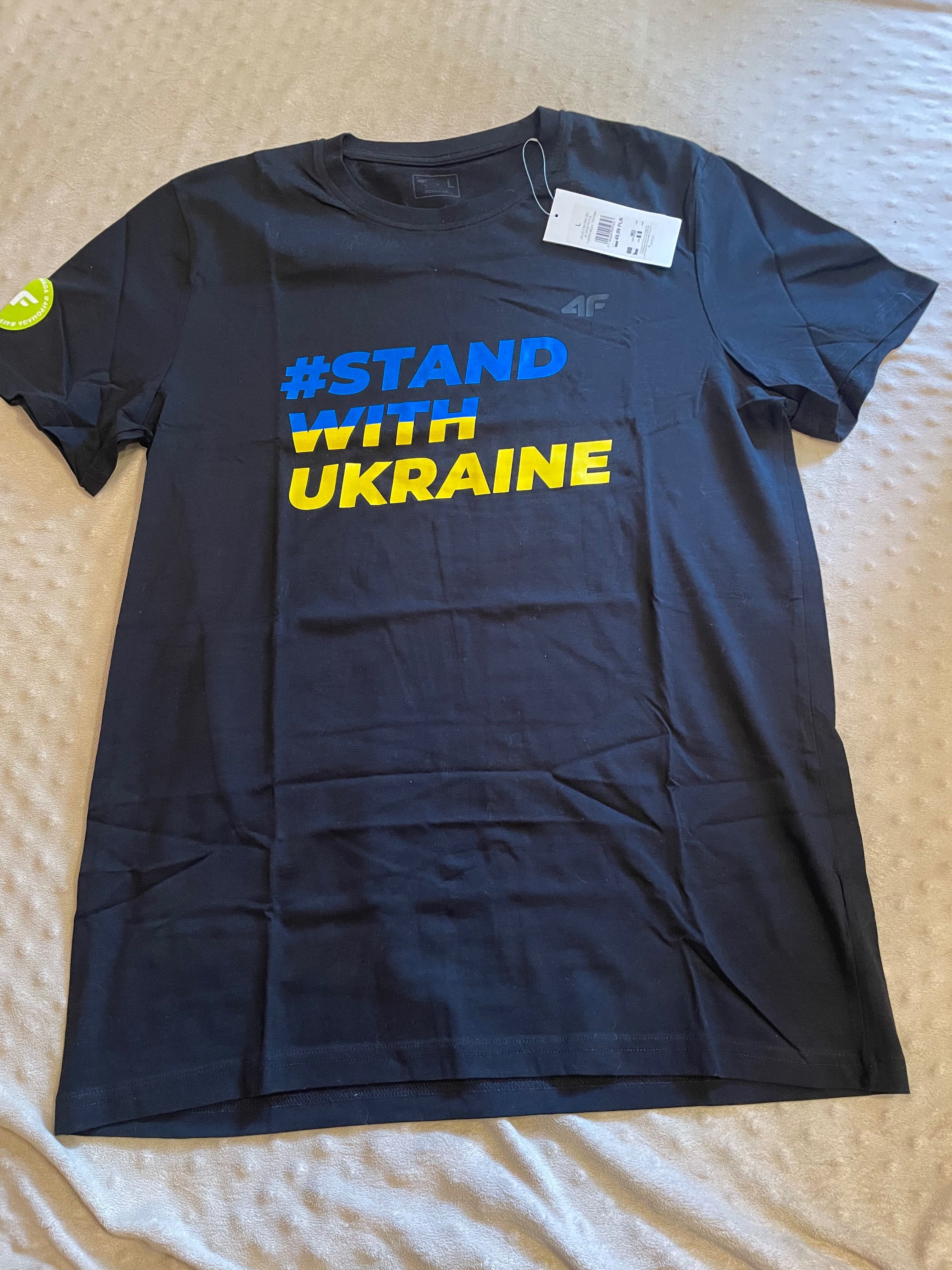 Czarna męska koszulka cegiełka # Pomoc dla Ukrainy, r. L