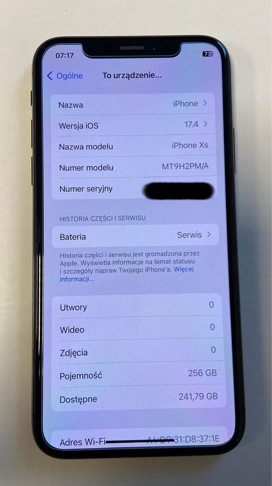 Iphone XS 256 GB zbity tyl bateria 74%