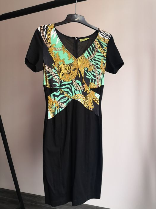 Sukienka midi Versace Jeans tygrys łańcuch panterka pantera łańcuszek