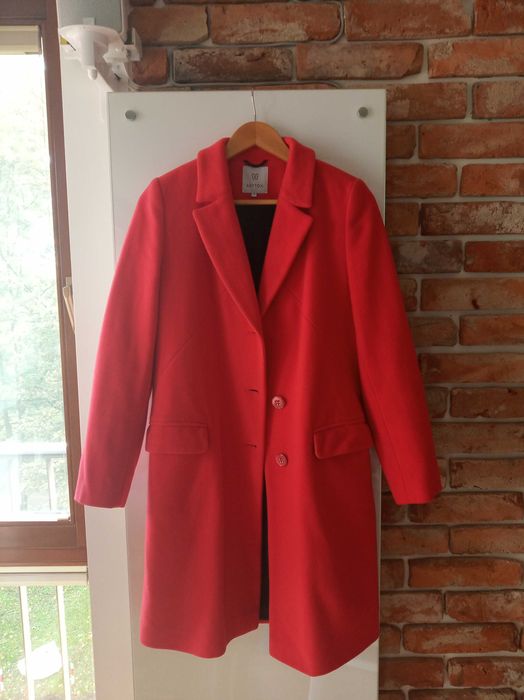 Patrizia Aryton czerwony płaszcz jesionka 36 wełna kaszmir