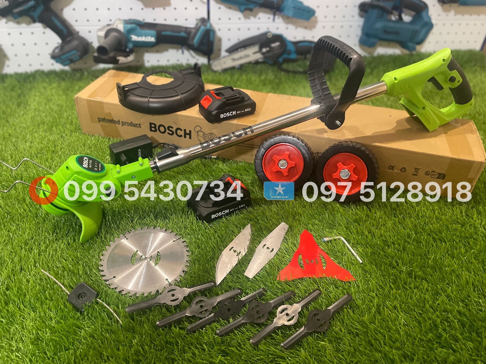 Акумуляторний Триммер + насадка колеса BOSCH BUR179BL 36V 6Ah косарка
