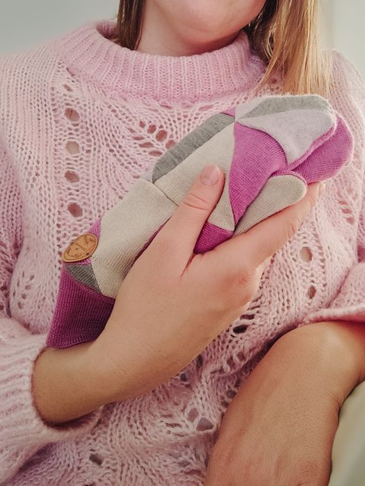 Rękawiczki patchworkowe damskie, 100% wełna, kaszmir