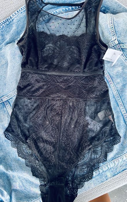 Esotiq Nowe Body Koronkowe Czarne Koronka Top Bluzka 36 S